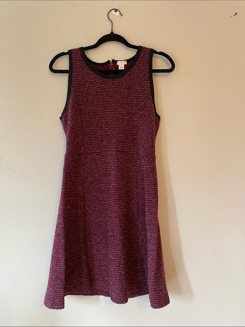 J. Crew Burgundy Tweed Sleeveless Fit-and-Flare Dress